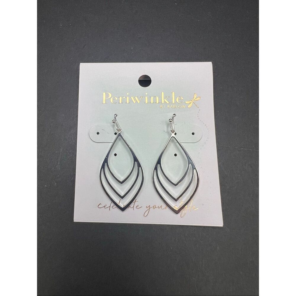 New! Periwinkle by Barlow Silver Tone Marquise Leaf Fan Drop Earrings